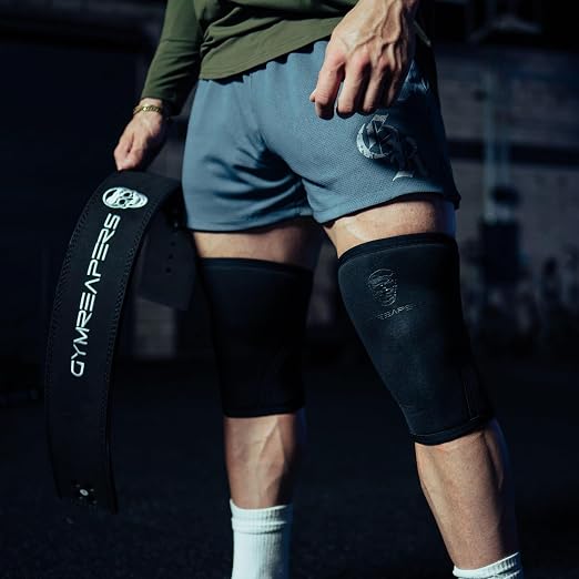 Gymreapers Knee Sleeves (1 Pair) with Gym Bag - IPF Approved - Support Compression Brace for Squats, Fitness, Weightlifting, Cross Training, Powerlifting - 7MM Neoprene Sleeves - For Men & Women (Black/Black, Large)