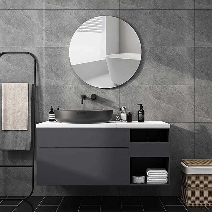 12'' Round Wall Mirror Tiles Self Adhesive Circle Mirror for Wall | High Clear Acrylic Mirror with Adhesive Tapes, Decorative Mirror for Wall, Bathroom, Bedroom, Door, Deocr