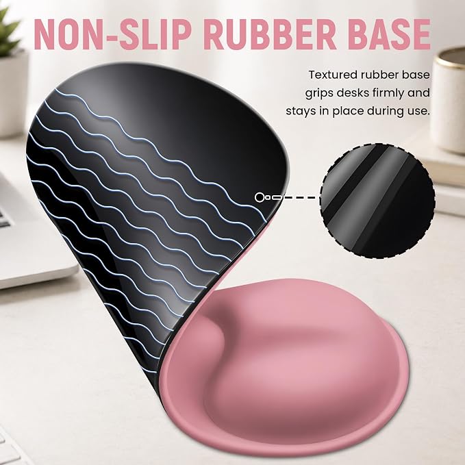 Ergonomic Mouse Pad with Wrist Rest, Gel Wrist Support, Pink Cat | 10.2 x 7.6 in Mouse Pad with Smooth Fabric Surface and Non-Slip Rubber Base for Office, Home, Study, and Gaming