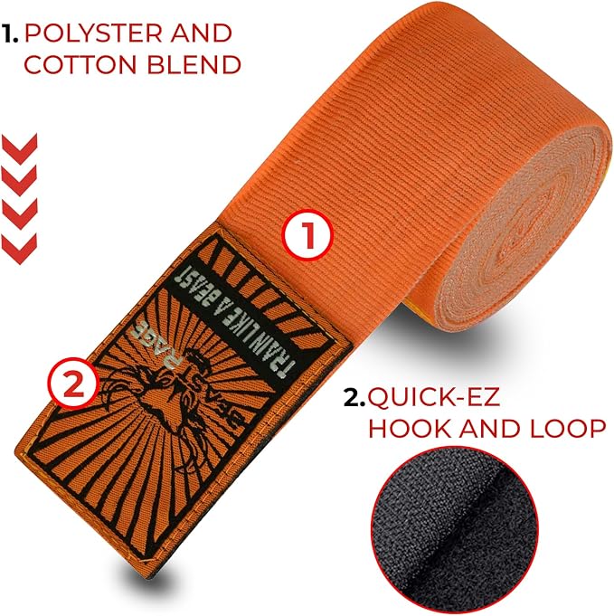 BEAST RAGE Boxing Hand Wraps for MMA Kickboxing Wrist Wraps Professional Adult 180" Semi-Elastic Martial Arts Inner Gloves Heavy Bag Handwraps Muay Thai Thumb Straps