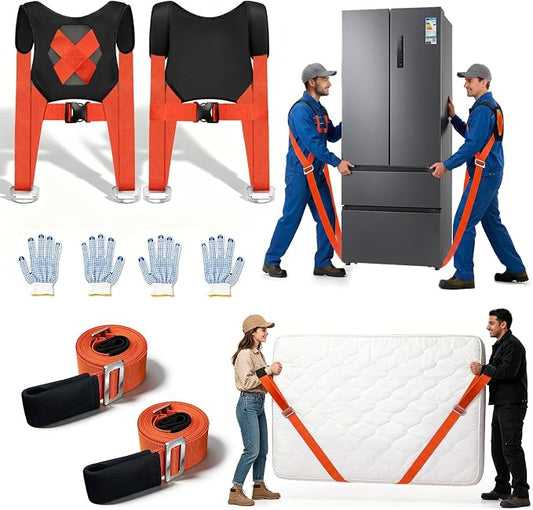 2-Person Lifting and Moving System—Anti-Slip Heavy Duty Moving Straps, Adjustable Shoulder Lifting Carrying Straps for Moving Furniture, appliances, and mattresses