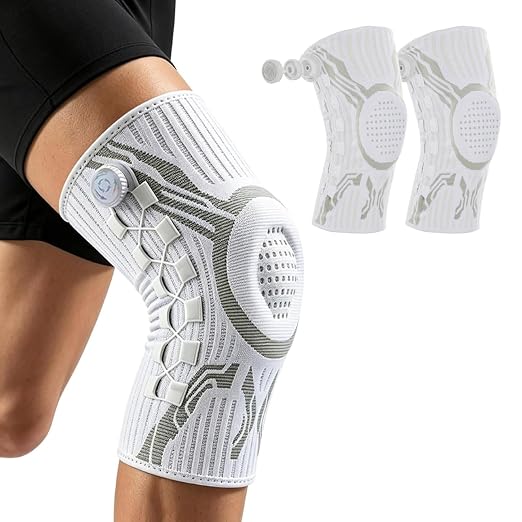 Knee Sleeve, Adjustable Knee Brace with Micro-Adjustment Dial System, Anti-Slip Breathable, Comfortable Support, for Running, Workout, Unisex (Large（A pair）)