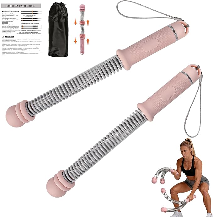 Portable Weighted Ropeless Battle Ropes, Non-Slip Handle Adjustable Battle Rope with Carrying Bag, Exercise Equipment for Beginners and Advanced Users Small Space Low-Impact Aerobic Training