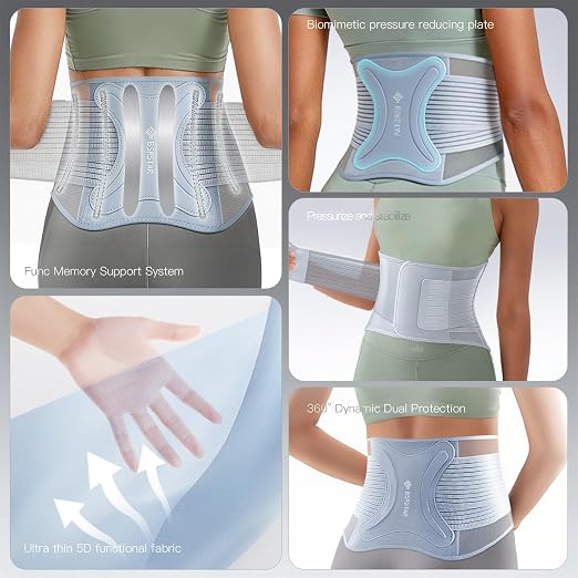 Ultra Thin Back Brace for Men and Women, Lower Back Support Belt with Adjustable Compression Straps, Breathable Lumbar Support Brace, Lightweight Waist Wrap for Work, Lifting, Gym (Gray, Size M)