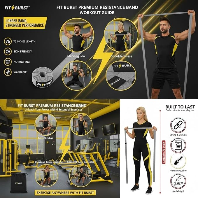 76-Inch Fabric Resistance Band for Full Body Workouts, Wide Non-Slip 120 LB | 76" Premium performance band, Home gym, Solid exercise band for big & tall size, Versatile resistance band, Machine washable