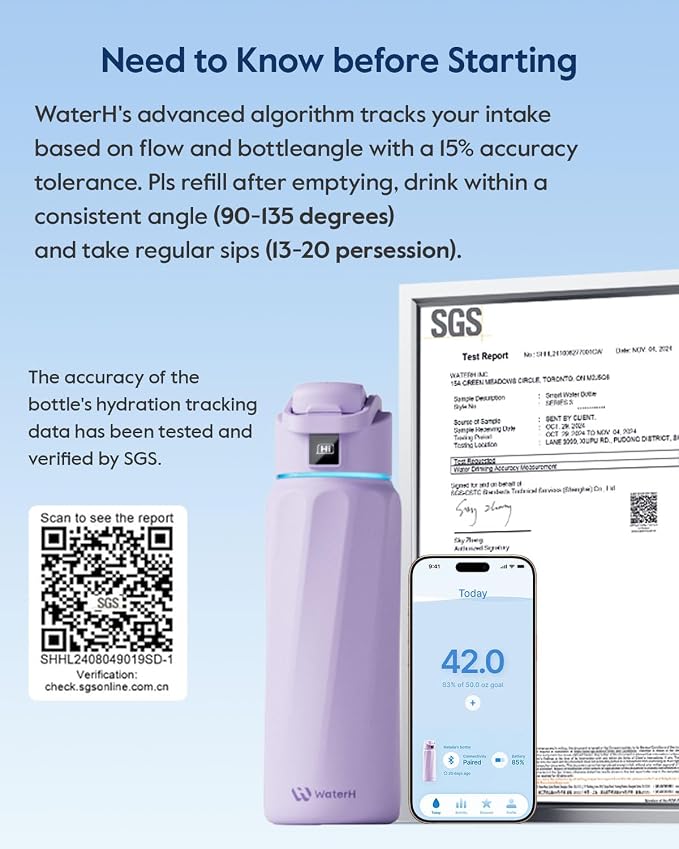 WaterH BOOST Smart Water Bottle Tracker with Reminder to Drink Water, 32oz | Double Wall Vacuum Insulated Stainless Steel, BPA-Free, Leakproof, Smart App Tracking, Travel-Friendly Wide Mouth for Office