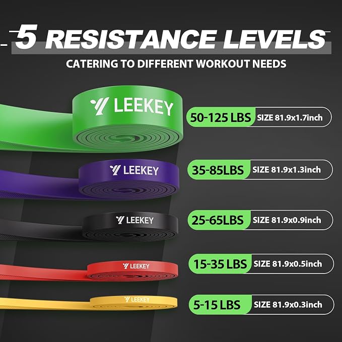 LEEKEY Pull Up Assistance Bands,5-125LB Resistance Bands with Grip、Door Anchor、Gym Bag - Exercise Bands for Full-Body Training, Fitness, Physical Therapy -USA Original Patent