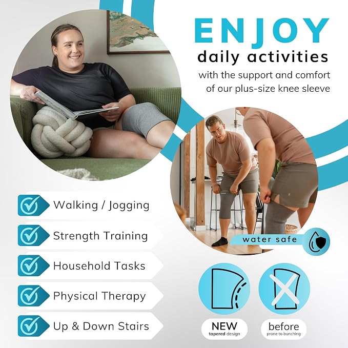 BraceAbility Plus Size Neoprene Knee Sleeve - Knee Compression Sleeve for Large Legs and Big Thighs, Arthritis Joint Pain and Support Knee Brace for Obese - Fits Men and Women (XL - Gray)