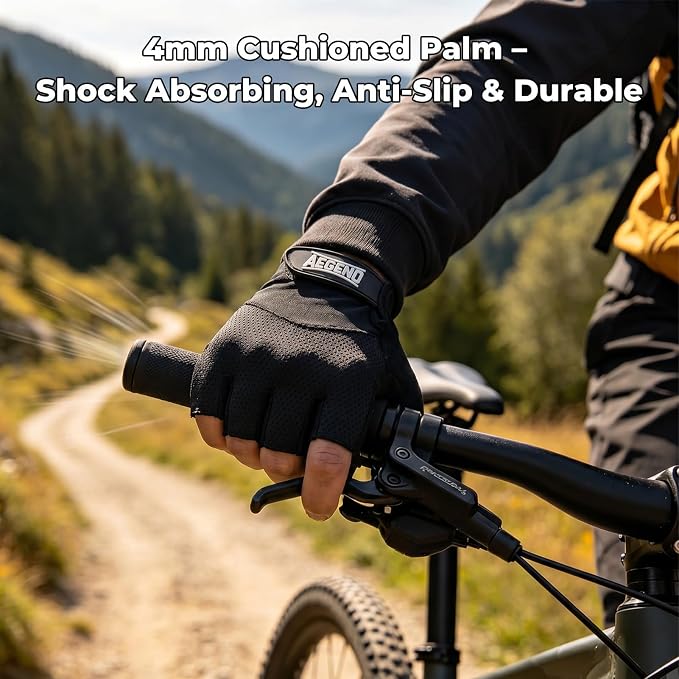 Aegend Half-Finger Cycling Gloves, Anti-Slip Shock-Absorbing Padded Palm, Breathable Mesh for Biking, Fitness and Outdoor Activities (Black)