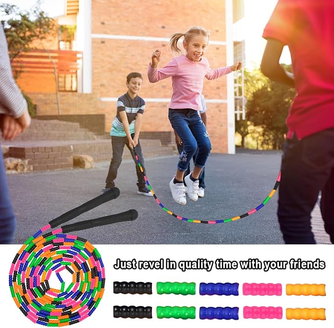 Coolrunner 16 FT Long Jump Rope(2 PACK), Double Dutch Jump Ropes, Soft Beaded Skipping for Kids Adults, Plastic Segmented Long Enough for 4-5 Jumpers