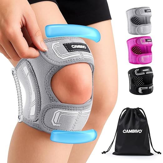 CAMBIVO Patella Tendon Support Knee Strap with Gel Pad and Side Stabilizers, Lightweight Knee Brace for Women and Men, Adjustable Knee Support for Knee Pain Relief, Running, Workouts (Gray, L/XL)