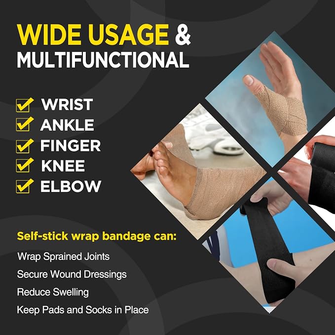 OK TAPE 12 Rolls Self Adhesive Bandage Wrap, Cohesive Elastic Athletic Tape | Vet Wrap, Sports Tape, Medical Wrap for Wrist, Feet, Self Stick Bandage Tape, 2" x 5 Yards - Brown