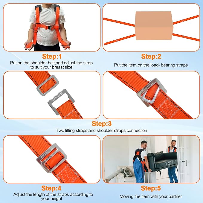 Upgraded Furniture Moving Straps with Chest Buckle, Adjustable Shoulder Moving Lifting Straps for 2 Movers,Move Furniture, Appliances, Mattresses,Heavy Objects Safely,up to 1000lbs