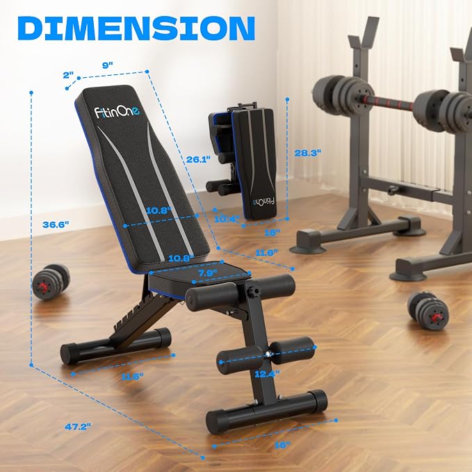 FitinOne Adjustable Folding Weight Bench for Home Gym, 660 lbs Capacity Multi-Functional Workout Bench Sturdy Durable for Full Body
