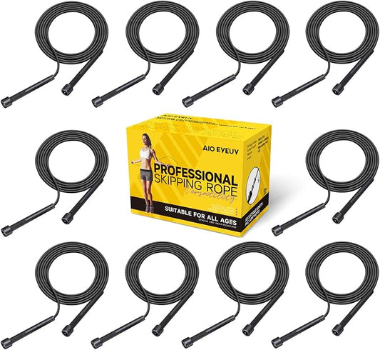 10 Pack Adjustable Jump Rope for Fitness and Exercise - PVC Skipping Rope for Men, Women and Teens - Tangle-Free for Keeping Fit, Training, Workout