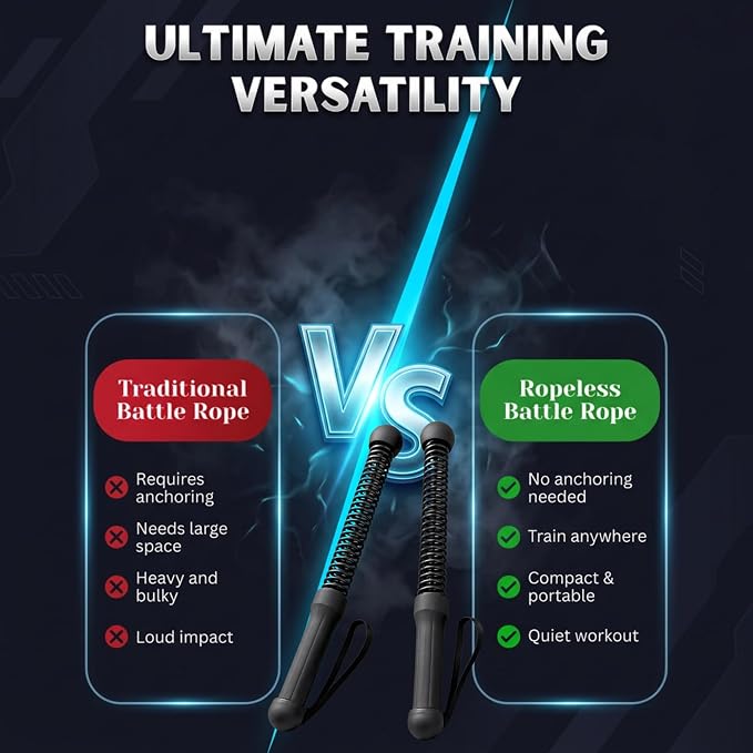 Ropeless Battle Ropes for Home Gym – Portable Cardio & Strength Training System with Adj Resistance Band, Non-Slip Handles, Cordless Battle Ropes Door Anchor for Travel,HIIT Workout Gear