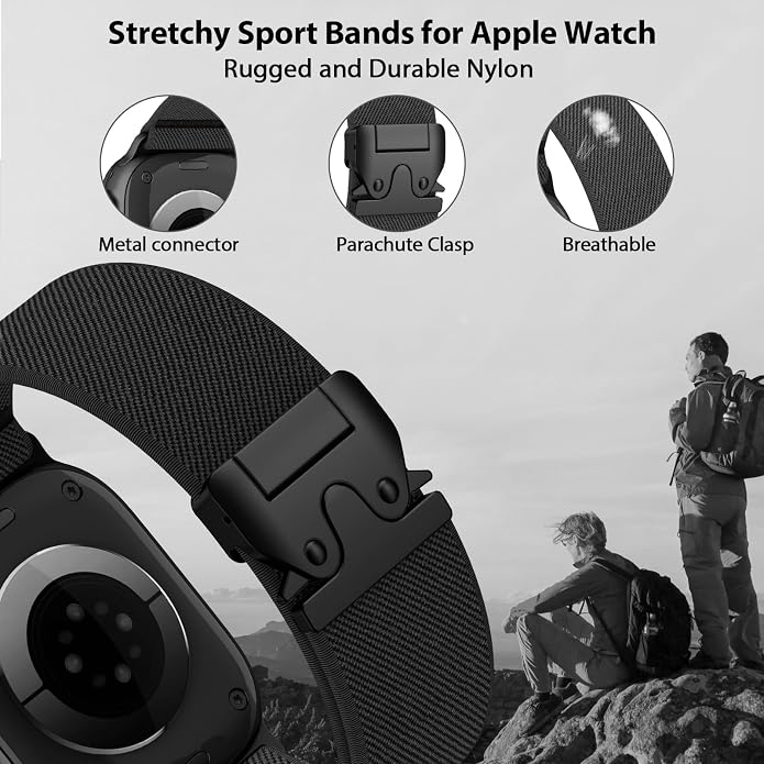 Elastic Sport Band for Apple Watch Ultra 3/2/1 Bands 49mm 46mm 45mm 44mm 42mm 41mm 40mm 38mm Men Women, Adjustable Parachute Buckle Nylon Fabric Wristband for iWatch Series 11 10 SE 9 8 7 6 5 4 3