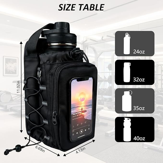 JACZZO Magnetic Gym Bag, Water Bottle Holder,Hands-Free Phone Mount,Gym Gifts for Women and Men (Black)