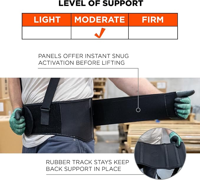 Ergodyne ProFlex 1625 Back Support Brace, Stays and Rubber Webbing for Snug Fit, Removeable Straps, Adjustable Black Extra Small