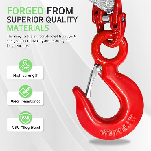 Lifting Slings Straps 5ft with Hooks and Rings | Two Leg Polyester Bridle Sling, 8800lbs Capacity, Heavy Duty, Ideal for Construction and Industrial Lifting