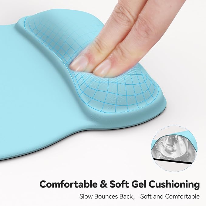 TECKNET Gel Ergonomic Mouse Pad with Wrist Rest, Non-Slip PU Base, LT.Blue | Comfortable Gel Cushion, Pain Relief, Smooth and Waterproof Surface, Mouse Pad with Wrist Rest for Office, Gaming and Study