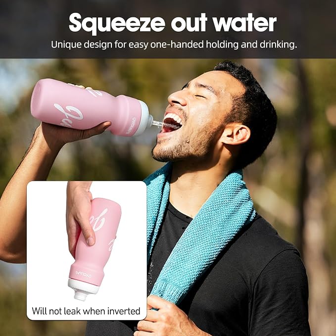Bike Water Bottle 22oz/650ml Cycling Squeeze Water Bottle BPA Free Leakproof Easy-Squeeze Sports Bottles for Bicycle Gym Camping Hiking Cherry Blossom Pink