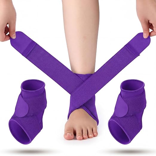 Honoson 2 Pcs Ankle Brace Kid Breathable Neoprene Ankle Support Compression Sleeve Achilles Tendonitis Relief Elastic Foot Brace with Adjustable Wrap for Sprained Plantar Fasciitis(Purple,S)