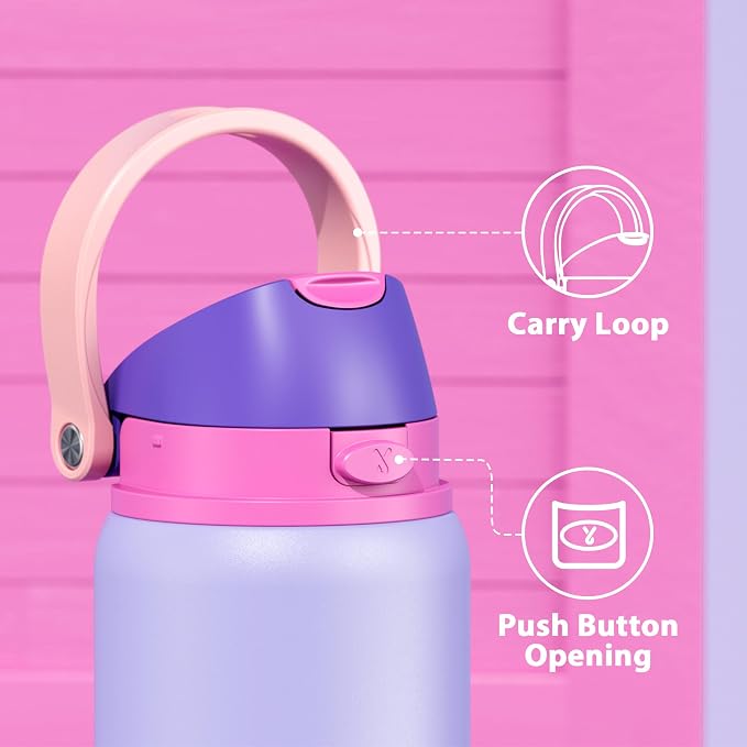 32 oz Insulated Water Bottle for Women: Meoky Stainless Steel Metal Water Bottle with 2-in-1 Straw and Spout Lid - Leak Proof, Cold for 24 Hours, Protective Silicone Base, BPA-Free for Sports, Orchid