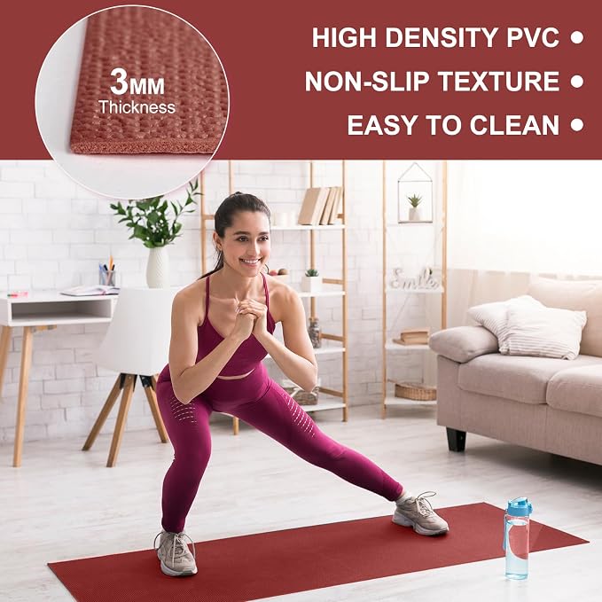 Funtery 3 mm Thin Yoga Mats Bulk, 68 x 24 Inches Lightweight PVC Exercise Mats Non Slip Workout Fitness Pads for Yoga Pilates Stretching Classes Gym Home Studio