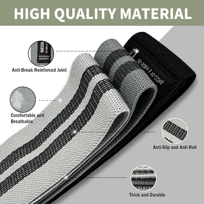 KANGFITER Non-Slip Fabric Resistance Bands for Working Out 3 Levels | Loop Exercise Bands for Booty Leg Butt Glute Hip, Elastic Stretch Workout Bands for Women Men Home Gym Fitness Yoga Pilates