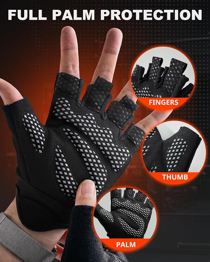 Workout Gloves for Men & Women, Enhanced Grip, Full Palm Protection | Breathable and Durable Gloves for Weight Lifting, Gym Training, Pull Ups, Strength Training and Fitness Workouts