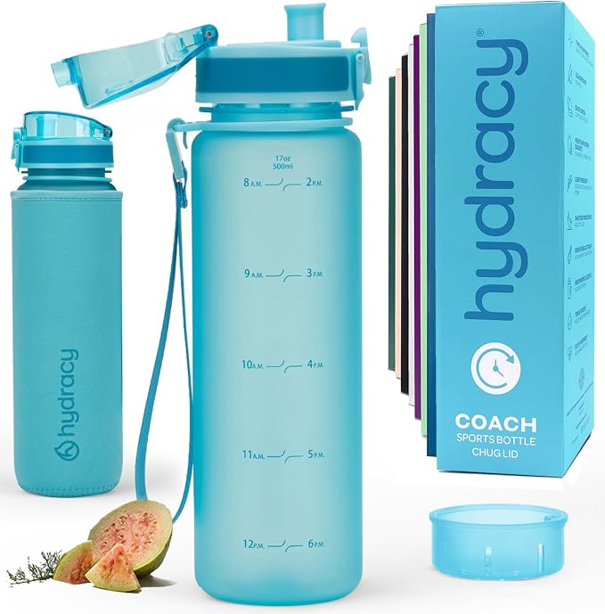 Hydracy Motivational Water Bottle with Time Marker & Fruit Infuser 17 oz | BPA-Free Tritan, Leakproof Flip-Top Lid,No-Sweat Sleeve,Carry Strap,Daily Intake Tracking for Gym,Sports,Outdoors