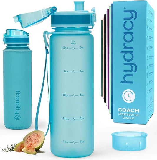 Hydracy Motivational Water Bottle with Time Marker & Fruit Infuser 17 oz | BPA-Free Tritan, Leakproof Flip-Top Lid,No-Sweat Sleeve,Carry Strap,Daily Intake Tracking for Gym,Sports,Outdoors