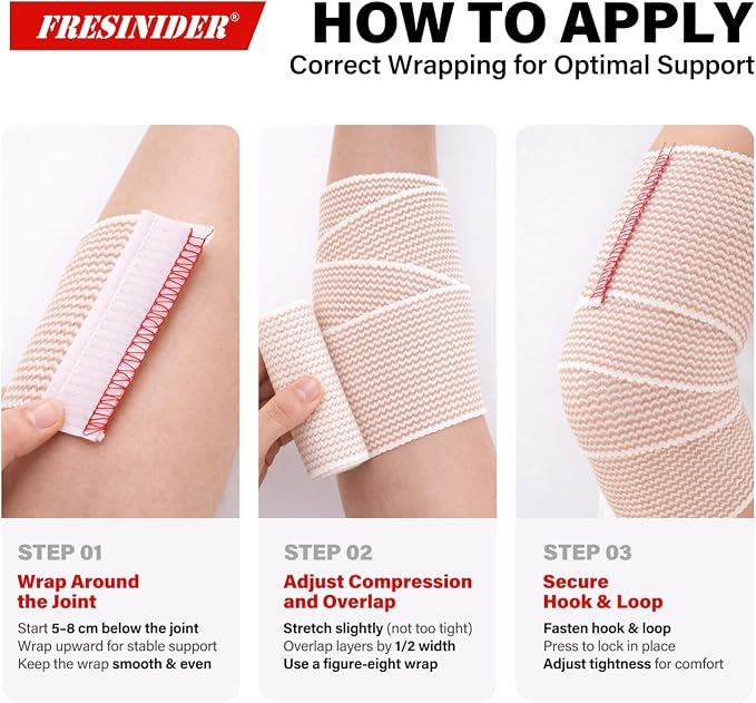 FRESINIDER Premium Elastic Bandage Wrap 3 Inch, 24 Pack, Hook and Loop | Versatile 3-Inch Cotton Compression Wrap for Ankle, Wrist and Elbow; Bulk Box for Clinics, Teams and First-Aid Stations.
