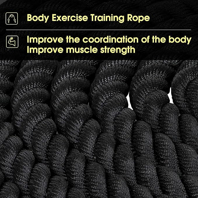 Max4out Battle Ropes 1.5 inch 30 ft - Polyester Workout Rope Heavy for Home Body Workouts Building Muscle, Black