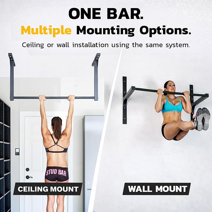 Stud Bar Heavy-Duty Pull-Up Bar – Ceiling or Wall Mount – Gym-Quality Steel, 600 lb Capacity – Fits 9 ft Ceilings