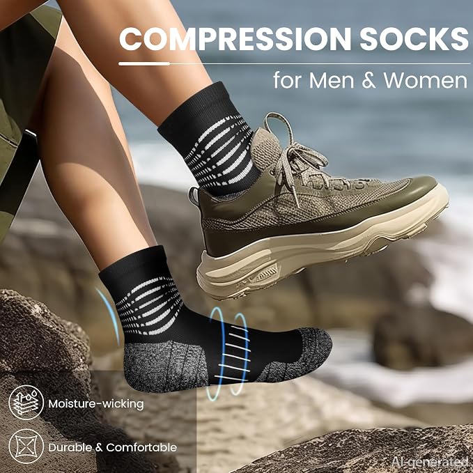 IRAMY Ankle Compression Socks for Women Men Plantar Fasciitis Relief 3/5 Pairs Cushioned Athletic Running Socks