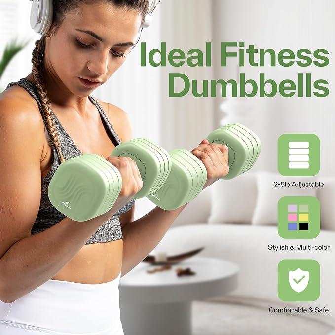 Adjustable Dumbbell Set of 2: Sportneer 4 in 1 Free Weights Dumbbells Set for Women, Hand Weights for Women at Home, Available in 5 lb × 2 and 10 lb × 2 Sets with Soft Rubber Handle for Home Gym Exercise Training