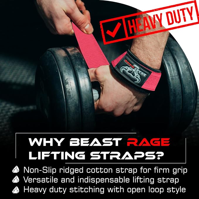 BEAST RAGE Lifting Wrist Straps for Weightlifting, Straps Gym Grip Power Workouts Lifting Straps Padded Neoprene & Premium Cotton Men Women, Deadlift Bodybuilding Exercise Lifting Straps