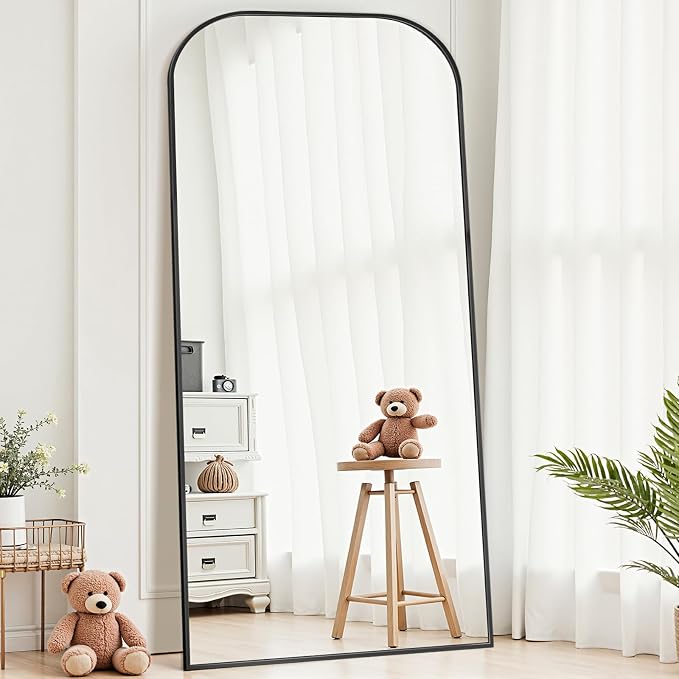 Full Length Mirror with Stand 71"x32" Floor Mirror Freestanding, Arched Floor Standing Large Mirrors Full Body Wall Hanging Leaning Home Decor for Bedroom & Living Room, Black