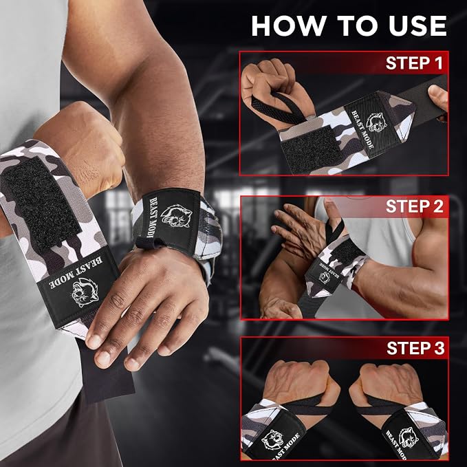 TECEUM Elastic Cotton Weightlifting Wrist Wraps with Thumb Loops, 1 Pair