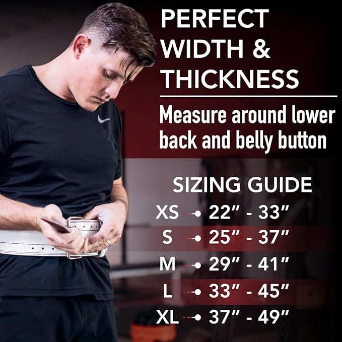 Dark Iron Fitness Genuine Leather Weightlifting Belt, 4 Inch Wide for Men Women with Double Prong Buckle Reinforced Stitching, Powerlifting Deadlift Squat Training Core Support Gym Strength Workout