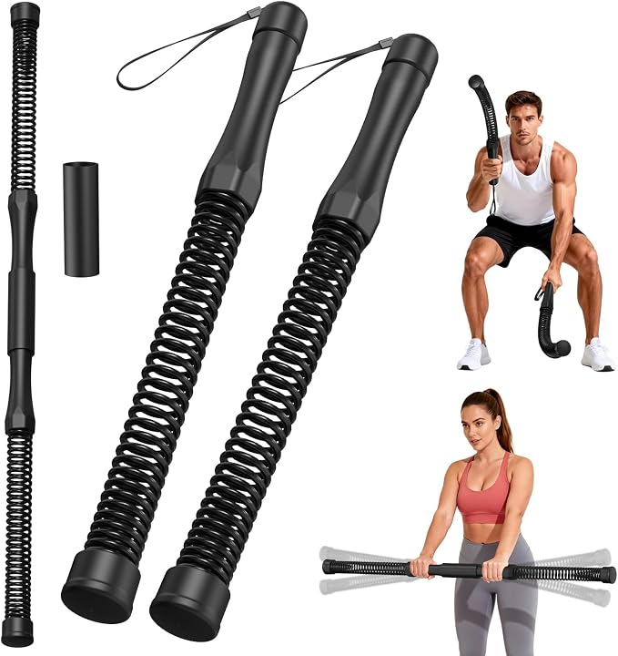 DERACY Pair of 2-in-1 Cordless Battle Ropes, Ropeless Battle Ropes for Home Gym, Portable Battle Rope, Home Workout Equipment for Men Women (Black)