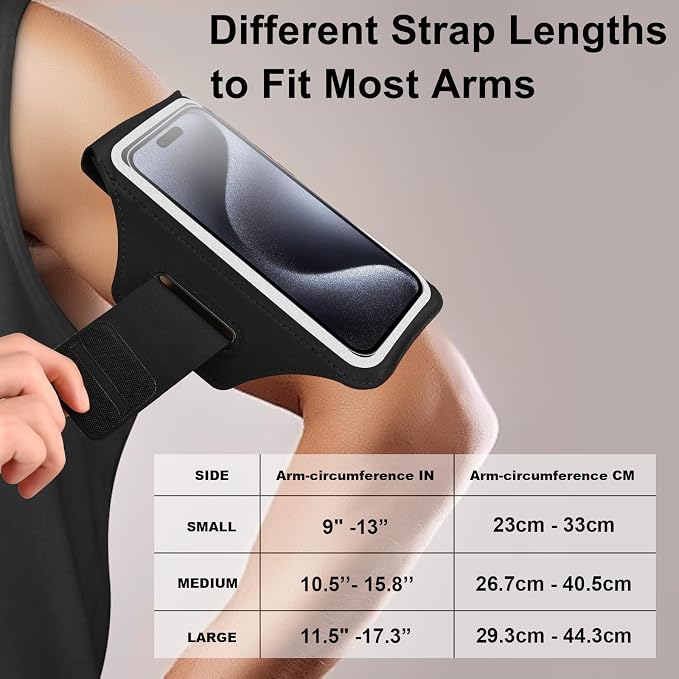 Running Armband with Earphone Bag Cell Phone Armband for iPhone 16 15 Pro 14 Plus 13 11 XR XS, Galaxy S24/S10 Water Resistant Sports Phone Holder Case & Zipper Slot Car Key Holder for 6.9 inch Phone | Cell Phone Armband for iPhone, Water Resistant & Br...