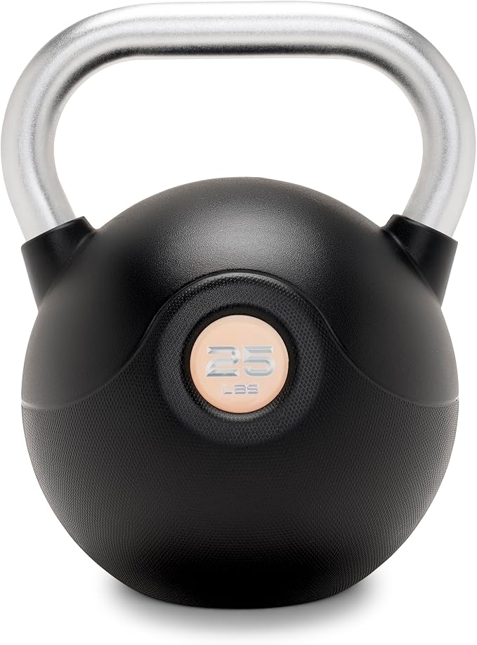 Marcy Commercial Grade PU Coated Kettlebell – 10 to 40 LB Single Weights with Textured Steel Handle, Flat Base – Strength Training for Full Body & Home Gym Workouts