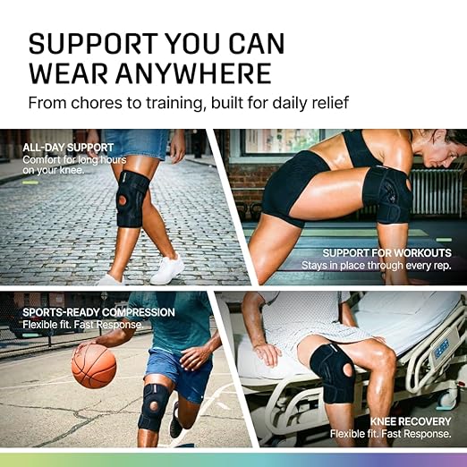 Modvel Knee Brace with Side Stabilizers & Patella Gel Pads for Pain Relief and Joint Support Breathable, Non-Slip Compression Sleeve for Men & Women, Arthritis, Meniscus, ACL Recovery