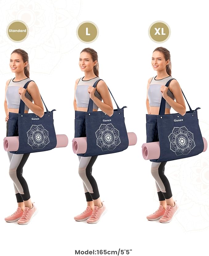 Gonex Yoga Mat Bag For Women Canvas Tote Pilates Gym Bag With Mat Carrier | Front-Opening Quick Access Mat Straps, Durable Cotton Canvas, Machine Washable, Bottle Holder Multi Pockets, Yoga Gym Travel