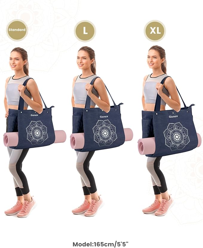 Gonex Yoga Mat Bag For Women Canvas Tote Pilates Gym Bag With Mat Carrier | Front-Opening Quick Access Mat Straps, Durable Cotton Canvas, Machine Washable, Bottle Holder Multi Pockets, Yoga Gym Travel