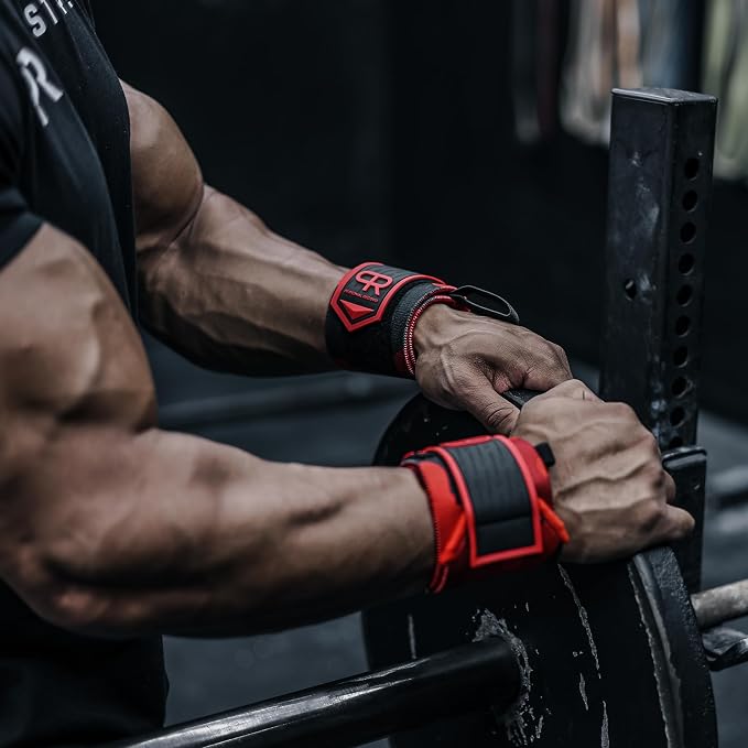 PR Personal Record Heavy Duty Premium Wrist Wraps, More Elasticity, Reinforced Stitching, Extra Wide Strap, Strong Thumb Loop, Larry Wheels Weightlifting Wraps
