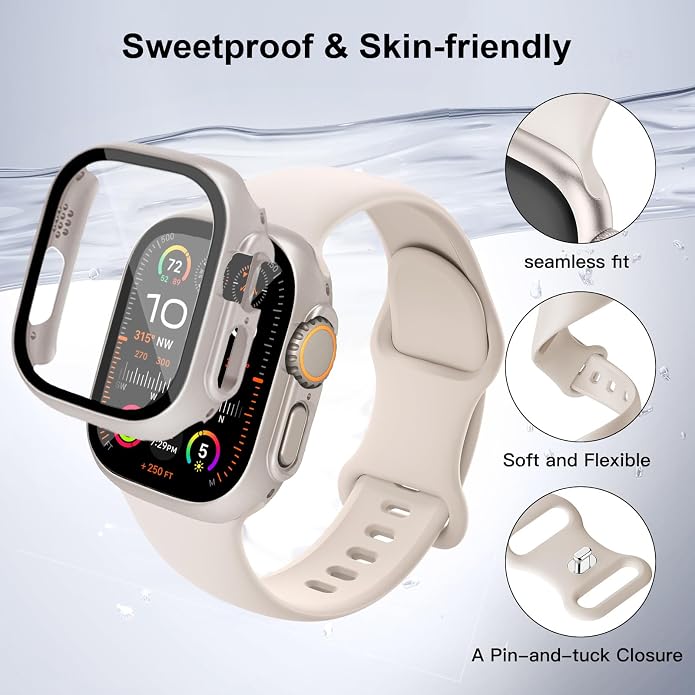 Sport Band and Case for Apple Watch Band 40mm 44mm 46mm 42mm 41mm 45mm 38mm iWatch Bands for Women/Men,Silicone Waterproof Strap with Cover Combo for Apple Watch Series 11 10 9 8 7 6 5 4 SE Ultra/2 3